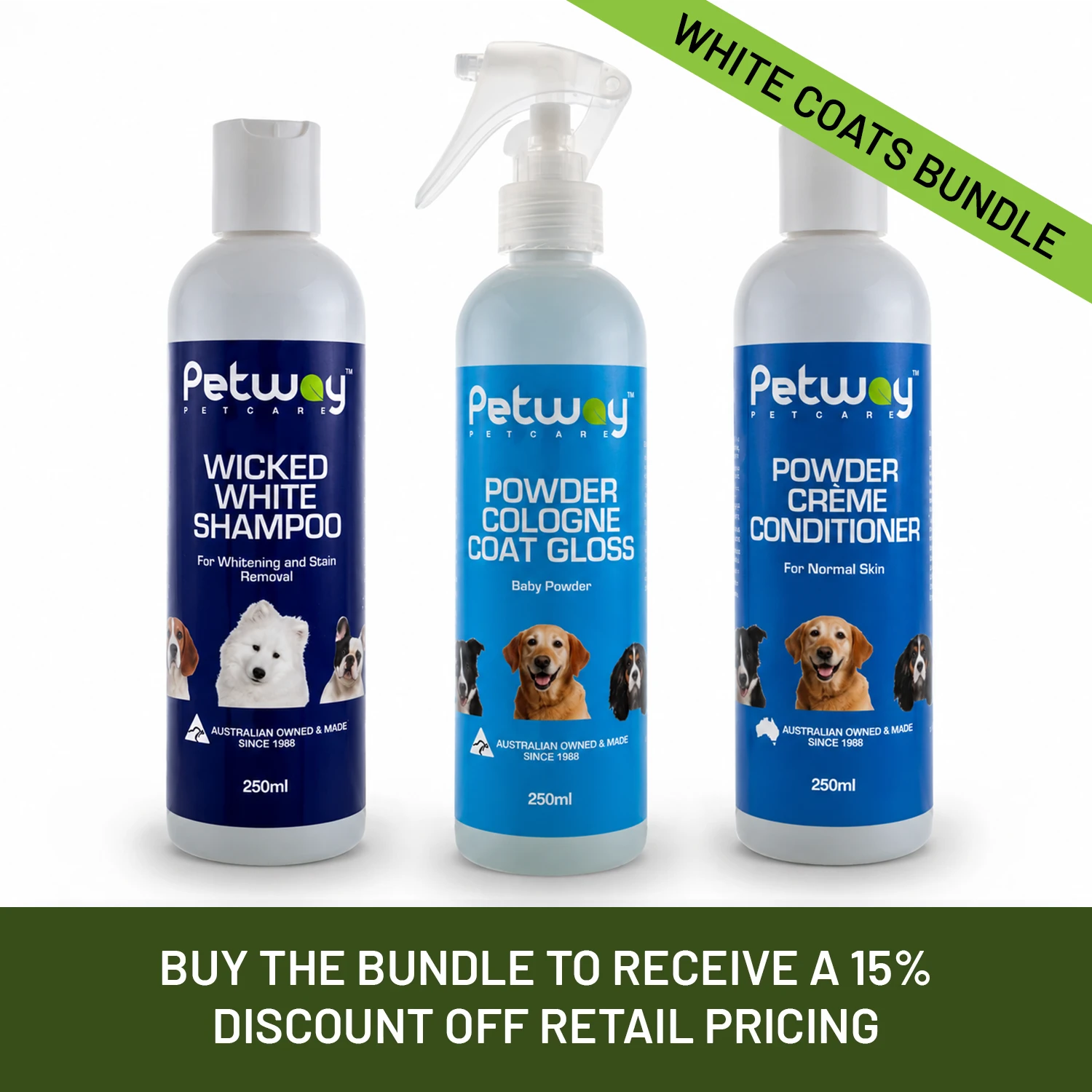Petway White Coats Grooming Bundle (250ml Each)